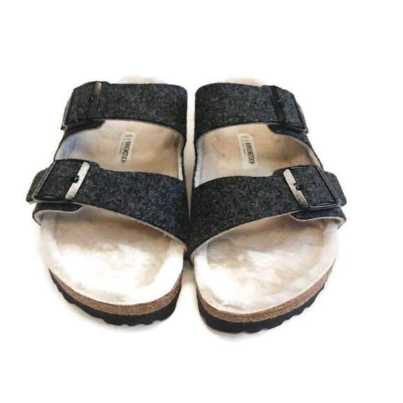 Birkenstock Arizona Womens Size 11 Mens Size 9 Fur Wool Lined Sandals Gray EU 42 - Picture 6 of 9